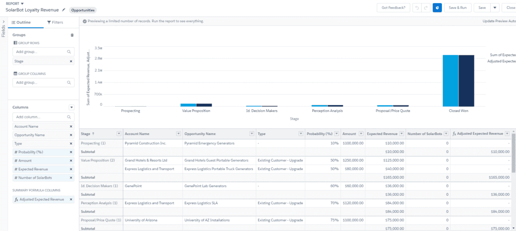 salesforce maintenance and support report builder
