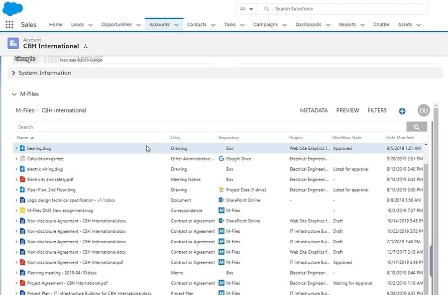 M-Files surfaces related account records inside Salesforce