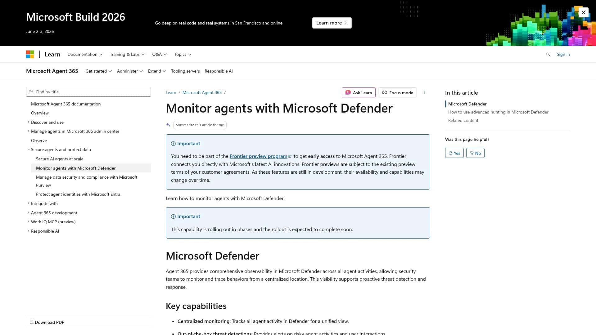Microsoft Learn: Agent 365 threat protection and access control 