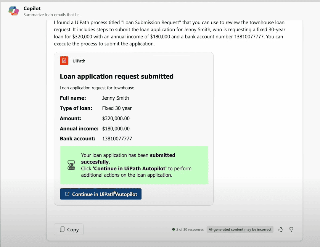 UiPath Autopilot started with Microsoft Copilot