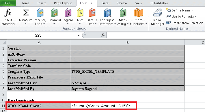 Excel templates for BI Publisher